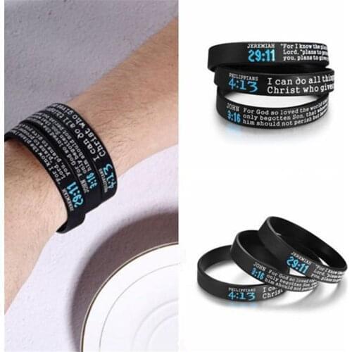 Fashion Men Women Bible Verse Wristbands Bracelet Silicone Band Bangle Jewellery