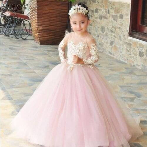 Pink Flower Girls Dresses For Lace Applique Sleeveless Children Evening Party Gown For Little Girls First Communion Dresses