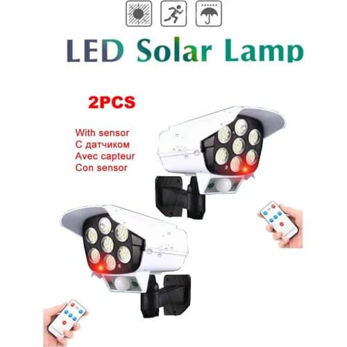 2pcs remote solar fake monitor dummy camera Motion Sensor Wall Light Outdoor Waterproof Garden Street Lamp Garden emergency ligh