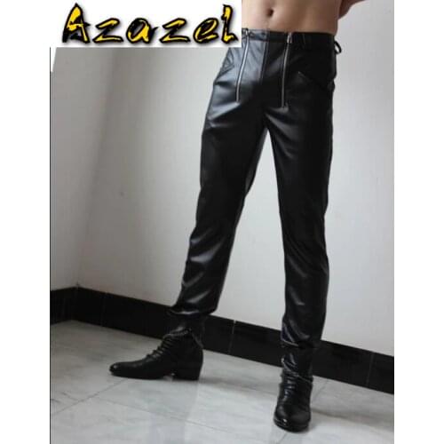 Hot 2020 New Mens clothing Genuine leather pants double zipper Fashion sexy cowhide jeans trousers male singer costumes 29-39