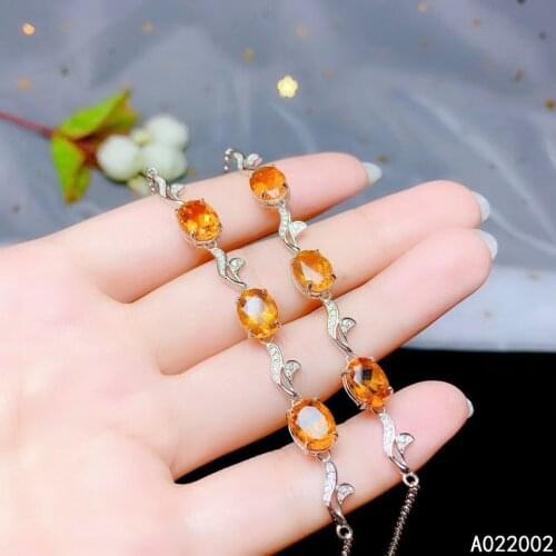 KJJEAXCMY Fine Jewelry 925 Sterling Silver Inlaid Citrine Women Gemstone Hand Bracelet Luxury