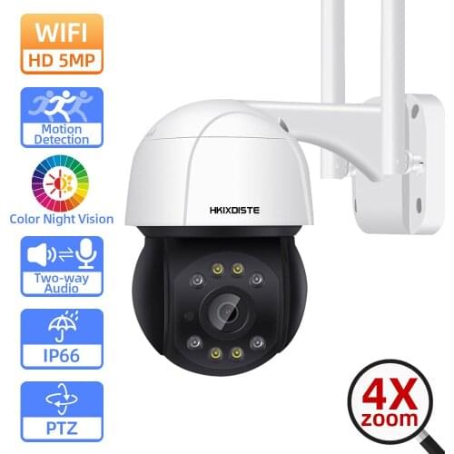 CCTV 5MP PTZ Wifi Security Camera Outdoor Motion Detection Color Night Vision Speed Dome Video Surveillance Camera Wireless 2MP