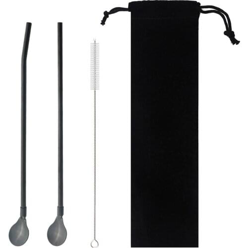 304 Stainless Steel Reusable Straw Long Straw Spoon Metal Multicolor Scoop Cocktail Coffee Stirring Drinking Spoon Bar Accessory