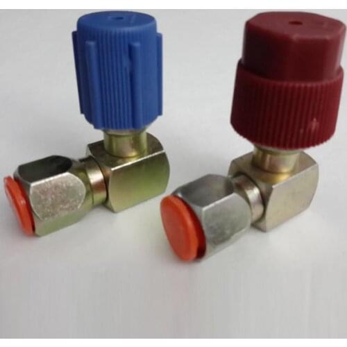 Pair A/C Adapter Retrofit 7/16L 7/16H R12 To 134a 90 Degree Blue+Red Caps