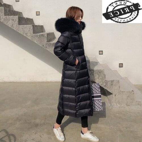 Fashion Winter Down Jacket Women Large Fur Hood Korean Fit Down Coat Female Long Parka Ladies Elegant Outwear Hiver 12003