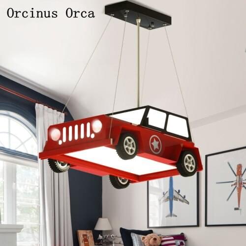 Cartoon decoration red car chandelier boy bedroom childrens room lamp modern creative led car Chandelier