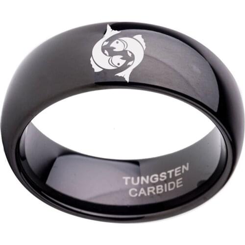 Soul Men Pisces Black Rings Free Laser Phrase Photo 8mm Tungsten Anniversary Rings