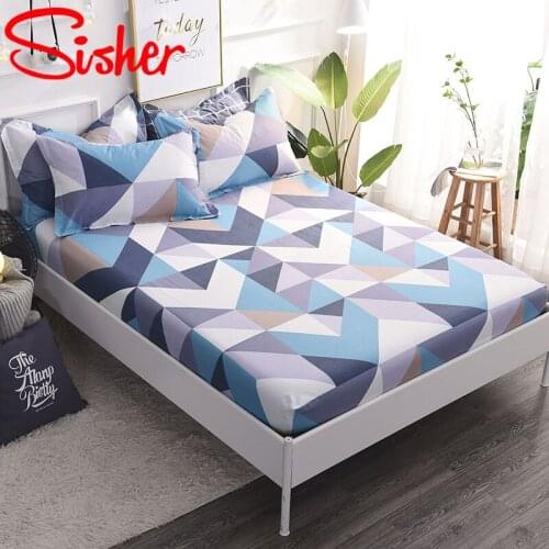 100% Cotton Mattress Cover Protector Bed Covers Elastic Band Fitted Bed Sheet Modern Plant Pattern Bedspread (NO Pillowcase)