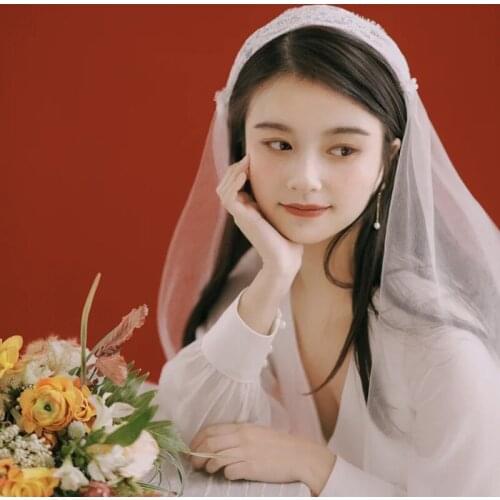 New retro veil lace Baotou veil short double layer female white photo studio photo styling headwear