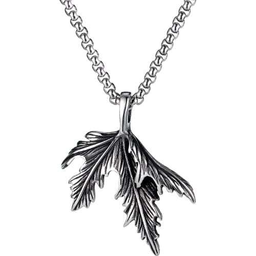 New Classical Maple Leaf Pendant Necklace Retro Stainless Steel Jewelry For Man Gift Not Fade Wholesale