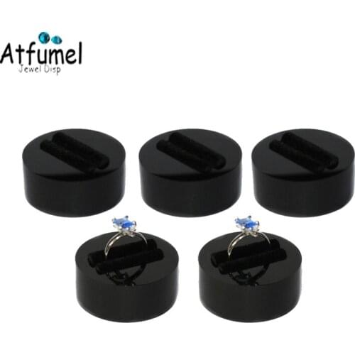 Wholesale 5Pcs/lot Round Acrylic Ring Holder Box Elegant Window Velvet Slot Wedding Ring Jewelry Display Organizer Rack Stand