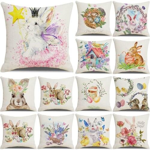Easter Watercolor Bunny Egg Theme Back Cushion Cover Pillow Cover Cushion Cover Pillow Case Car Sofa Cushion Cover