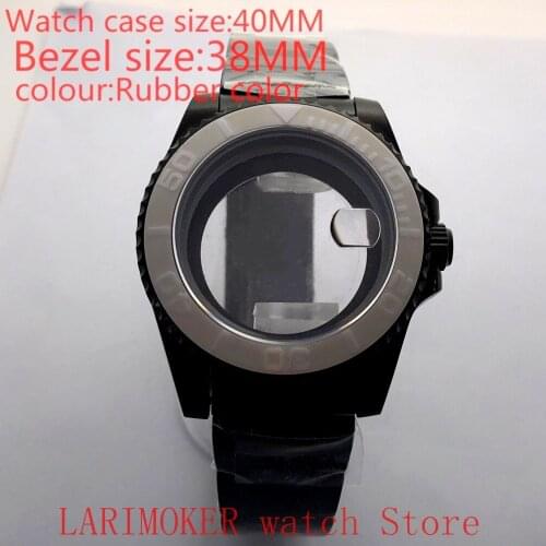 Suitable for NH35 NH36 Miyota 8215 40mm 904L stainless steel case, transparent black back cover, with bezel, rubber colour