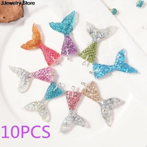 10PCS Resin Multi Color Mermaid Tail Charms Pendants Handmade Hanging Decoration Findings Jewelry Making Accessories