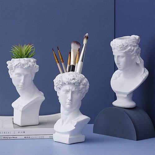 Resin Sculpture Makeup Brush Pen Holder Vase Head David Small Body Dried Flower Nordic Modern Home Desktop Decoration Crafts