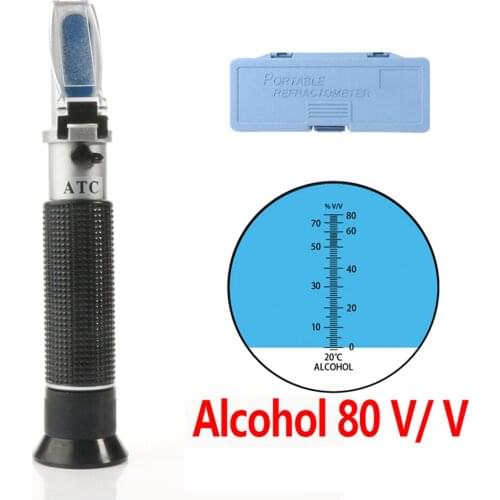 Portable Handheld ATC Alcohol Refractometer Liquor Volume Percent Tester with 0-80% Measuring Range Alcohol Refractometer