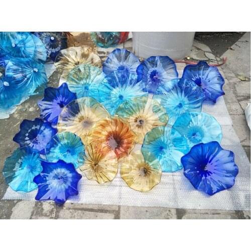 Luxury Wall Art Handcrafted Gallery Wall Art Blue Shade Amber Available Murano Glass Plates Varying Size Flower Wall Sconce