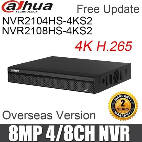 Dahua 4ch 8ch NVR NVR2104HS-4KS2 NVR2108HS-4KS2 4K H.265 HDMI-compatible VGA video output 8MP Network Video Recorder