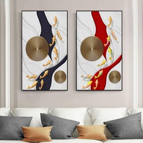 Nordic Style Modern Canvas Metal Fish Abstract Painting Home Picture Wall Art Prints Simple Modular Poster For Living Room Decor