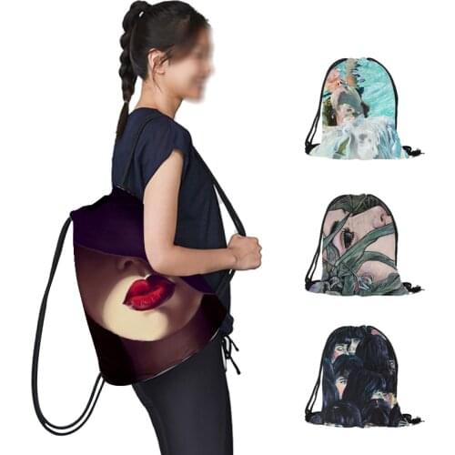 Modern Lady Print Portable Sports Bag Drawstring Backpack Gym Drawstring Shoes Bag Clothes Backpacks Travel Pouch