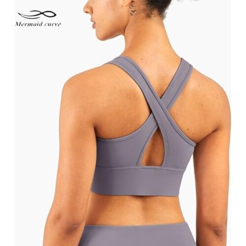 Mermaid Curve High Strength Support Sports Bra Gym Beauty Back Cross Workout Yoga Bra Breathable Net Yarn Patchwork Running Bra