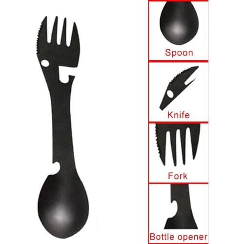 5-in-1 camping tableware outdoor EDC multi-function portable stainless steel cutlery bottle opener travel camping survival kit