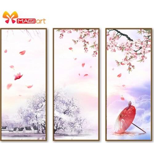 Cross stitch kits Embroidery needlework sets 11CT water soluble canvas patterns 14C Ancient Chinese style peach blossom-NCMS102
