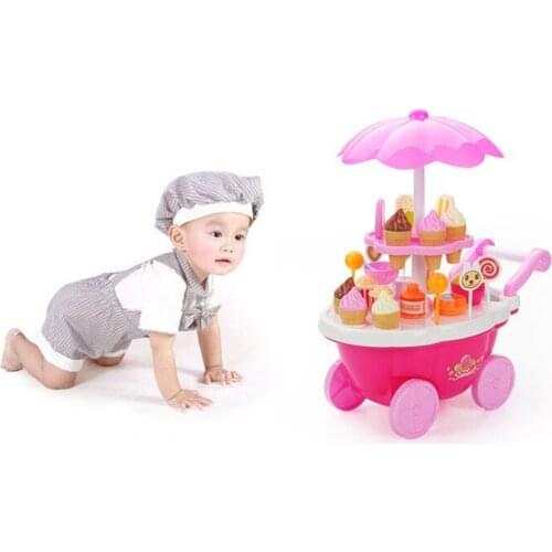 [Funny] Play House Game Kitchen Toys electronic Candy Ice Cream lollipop retail Stroller car with light music toy baby girl gift