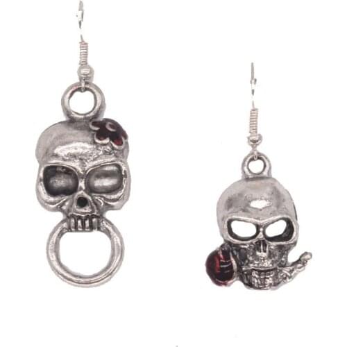 Stainless Steel Earrings For Women Vintage Skull Bite Roses Ancient Silver Simplicity Hip Hop Street Personality Dark Earrings
