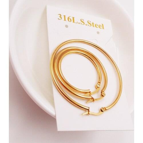 1 Pair Gold 24-70mm Fashion Stainless Steel Elegant Round Big huge Hoop Earrings Women Party Europe Punk ev53