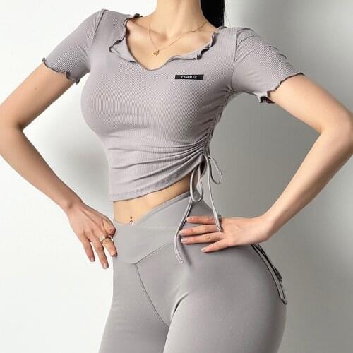 2021 Sexy Yoga Shirt Women Tight Suit Quick Dry Sports Shirts Gym Top Fitness Clothing Short Sleeve Sports Top Running Yoga Vest