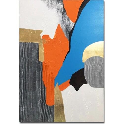 Abstract Oil Paintings Orange and Blue Canvas Wall Art Painted by Hand for Living Room Modern Abstract Art for Home Decor
