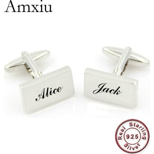 Amxiu Custom Name 925 Sterling Silver Cufflinks Personalized Engrave Names Clips For Men Jewelry Gift Suit Sleeves Accessories
