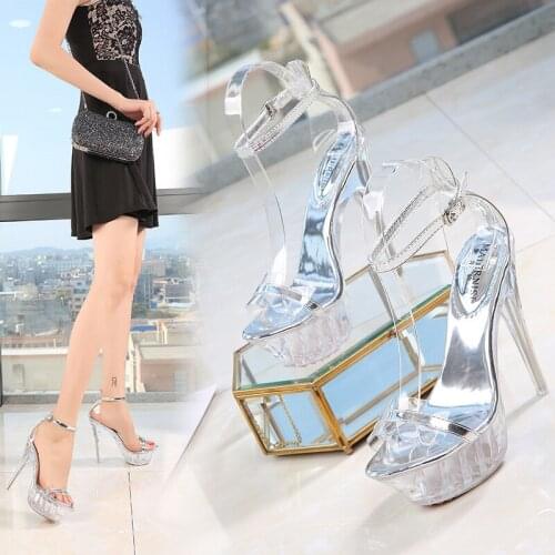 New Women Thin Heels Walking Show Stripper Heels Clear Fish Mouth Shoes Woman Platforms Transparent High Heels Sandals