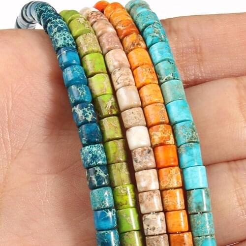 4x4MM Natural Blue Sea Sediment Jaspers Stone Bead Round Cylinder Loose Spacer Beads For Jewelry Making DIY Bracelet Accessories