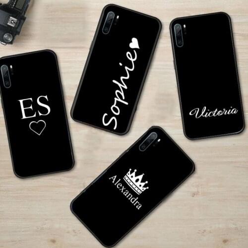 PERSONALISED INITIALS Name BLACK Phone Case For Huawei honor Mate P 9 10 20 30 40 Pro 10i 7 8 a x Lite nova 5t