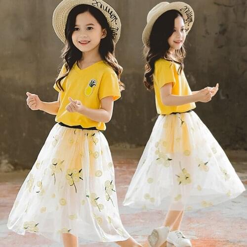 Childrens summer 2019 baby girl fashion print T-shirt skirt child two-piece princess costume 4 6 8 10 12 years old