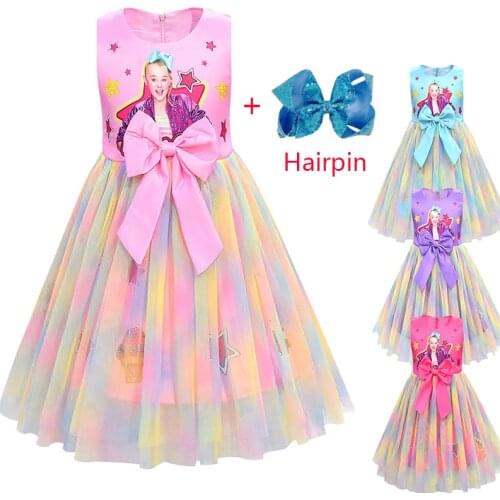 Girls Jojo Siwa Dress Girls Bow Vestidos Kids Party Birthday Dress Children Dresses Girls Christmas JOJO Siwa Princess Dress