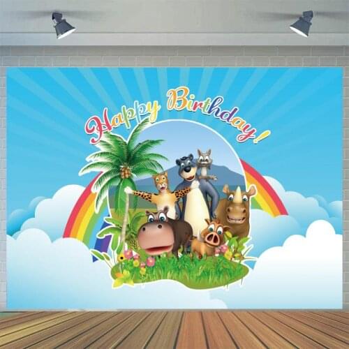 Blue Sky Safari Photo Backdrop Animal Jungle Wild One Happy Birthday Party Baby Shower Photography Background Decor Banner