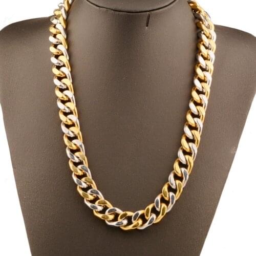 Hip Hop Cool Huge Stainless Steel Silver Color&Gold Cuban Curb Chain Mens Womens Daily Jewelry Necklace Or Bracelet 11mm 7-40"