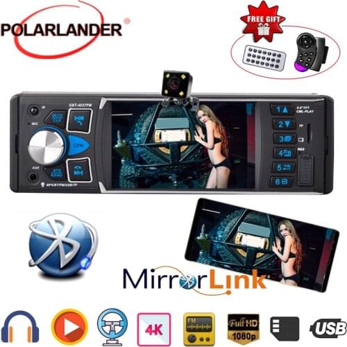 Rearview Camera USB AUX FM Radio Station Auto Audio MP3 MP5 Player Wireless Bluetooth 1 Din Car Radio Audio Sterero Mirror Link