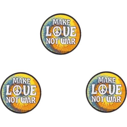 Classical circle EnglishMake LOVE Not War Peace Embroidered Hippie Iron On Jacket Patch Applique New Full embroidery