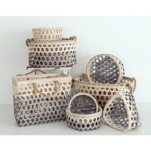 Gray Color Home Storage Box Bamboo Basket for Table Room Bathroom Storage Baskets for Kids Room Home Organization and Storage