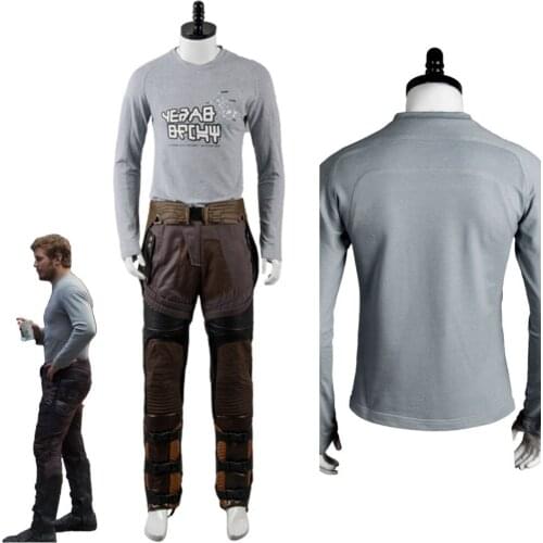 Guardians 2 Peter Jason Quill Cosplay Costume Star Lord T-shirts Pants Man Long Sleeve Tee Halloween