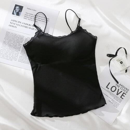 HOT SALES !!! Solid Color Lace Women Camisole Bottoming Padded Underwear Sleeveless Vest Top