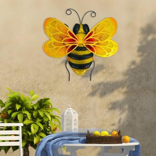 Metal Bumble Bee Wall Ornament 3D Sculpture Ornaments Lawn Bar Bedroom Living Room Garden Wall Hanging Bumblebee Art Decoration