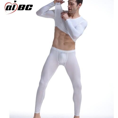 Mens underwear home set Long Johns ice silk top with trousers tight sexy elastic fashion underwear suits household