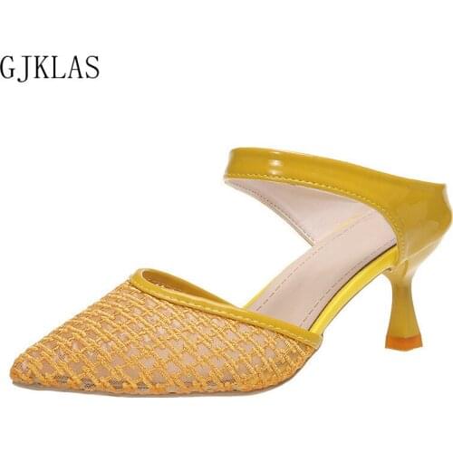Mesh Mules Shoes Women High Heels Sandals Half Slipper Summer Stiletto Heels Ladies Slippers Fashion Ladies Shoes and Sandals