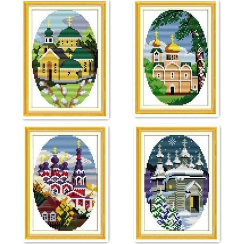 Joy Sunday Spring summer fall winter scenery cross stitch suite, seasons quilted diy diy handmade wall decoration embroidery