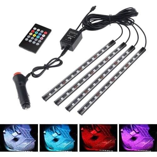 Niscarda LED Car Foot Light Ambient Lamp With Remote Control Multiple Modes Automotive Interior Decorative Lights